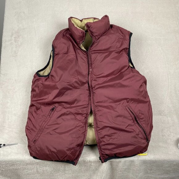 Old Navy Reversible Down Puffer Vest M Tan & Burgundy 90% Down Clusters Water-Re - Picture 8 of 11